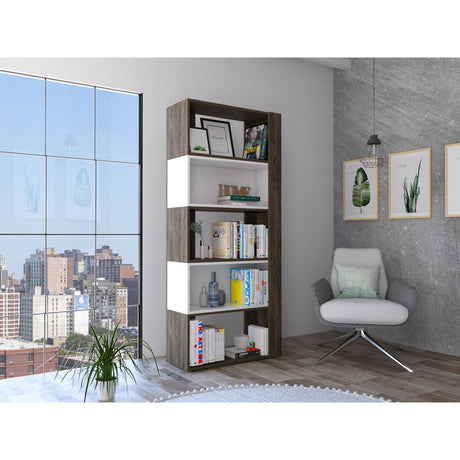 Biblioteca Beijing Coñac 70.2x161.5cm sin Cajones y con Cinco Compartimientos - BIBLIOTECAS Y ESTANTERIAS | Bylmo