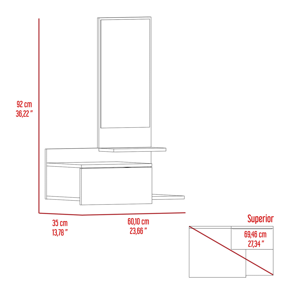 Recibidor Vienna Blanco 60.1x91.95cm con Un Cajón y con Tres Compartimientos - BIFES Y ARRIMOS | Bylmo