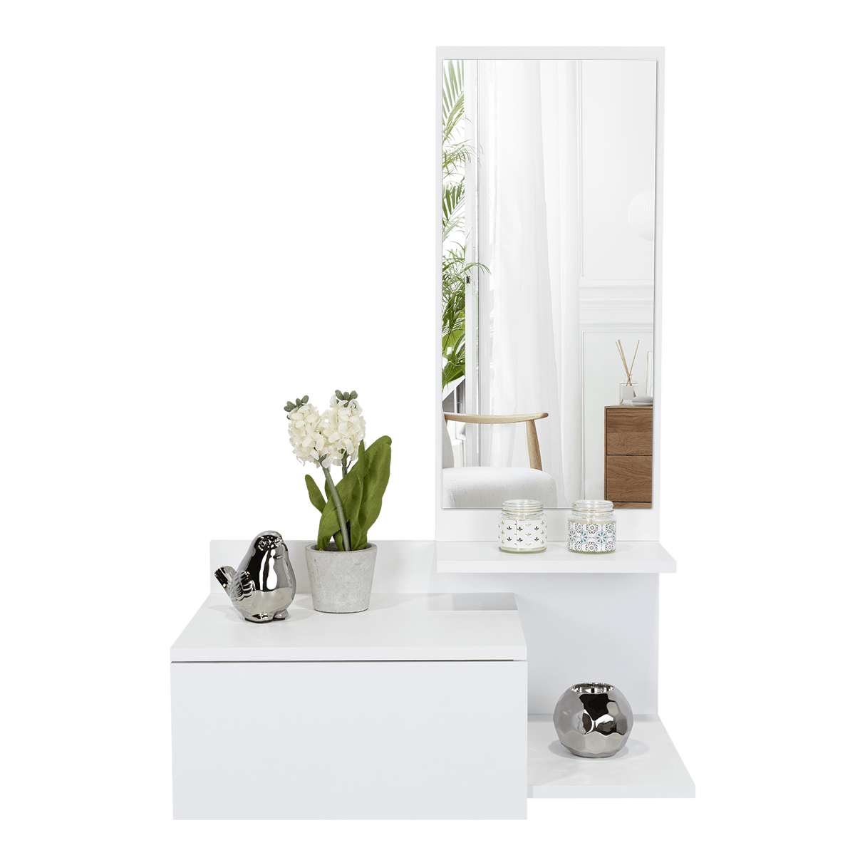 Recibidor Vienna Blanco 60.1x91.95cm con Un Cajón y con Tres Compartimientos - BIFES Y ARRIMOS | Bylmo