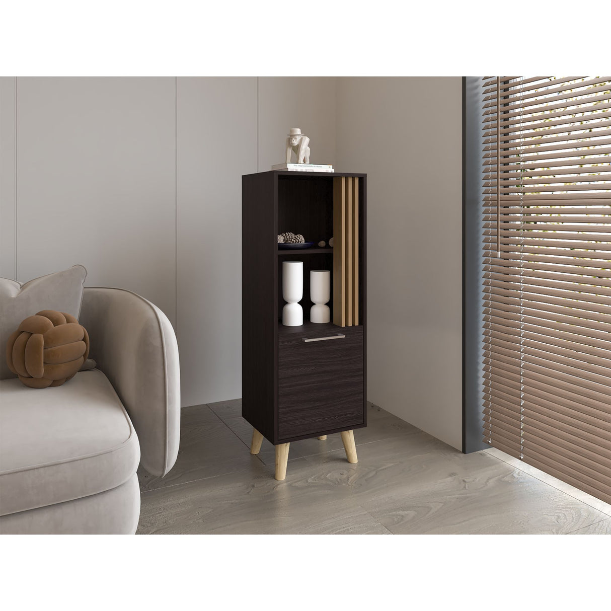 Vitrina Vance Wengue 42x120cm sin Cajones y con Tres Compartimientos - BIFES Y ARRIMOS | Bylmo