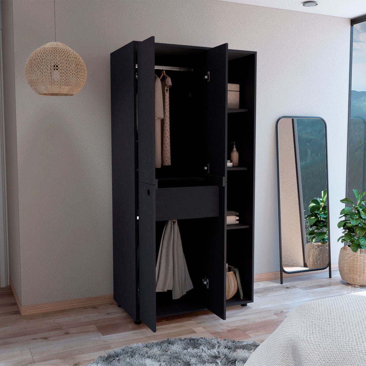 Closet Misuri Wengue 90x182cm con Un Cajón y Siete Compartimientos - CLOSETS | Bylmo
