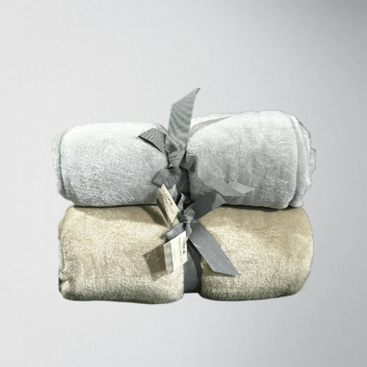 Set X 2 Cobijas Térmicas Flannel Gris y Beige 115x160cm Fondo Entero Ultrasuave - COBIJAS Y MANTAS | Bylmo