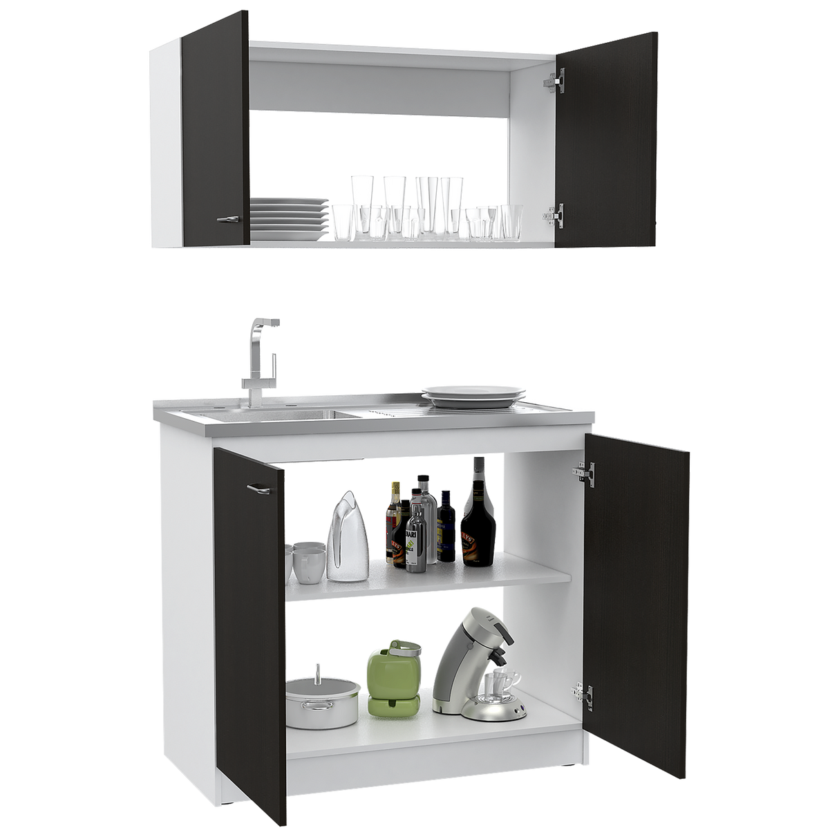 Cocina Napoles Blanco 100x90cm Con Mesón De Acero Inoxidable Y Con Pozuelo Lado Izquierdo - COCINAS | Bylmo