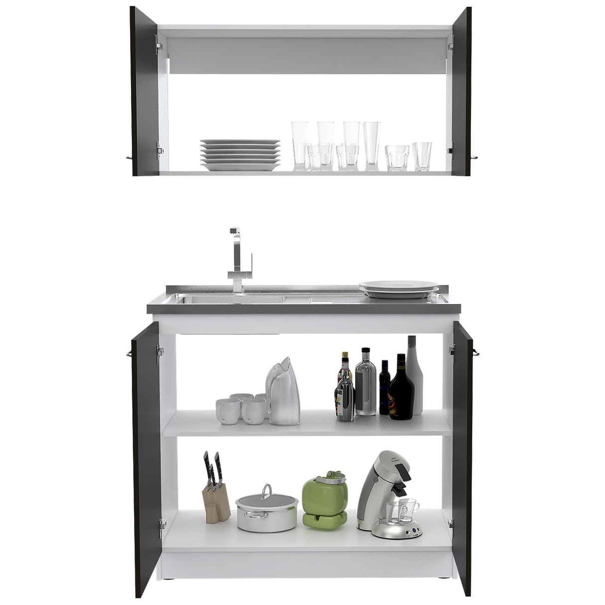 Cocina Napoles Blanco 100x90cm Con Mesón De Acero Inoxidable Y Con Pozuelo Lado Izquierdo - COCINAS | Bylmo