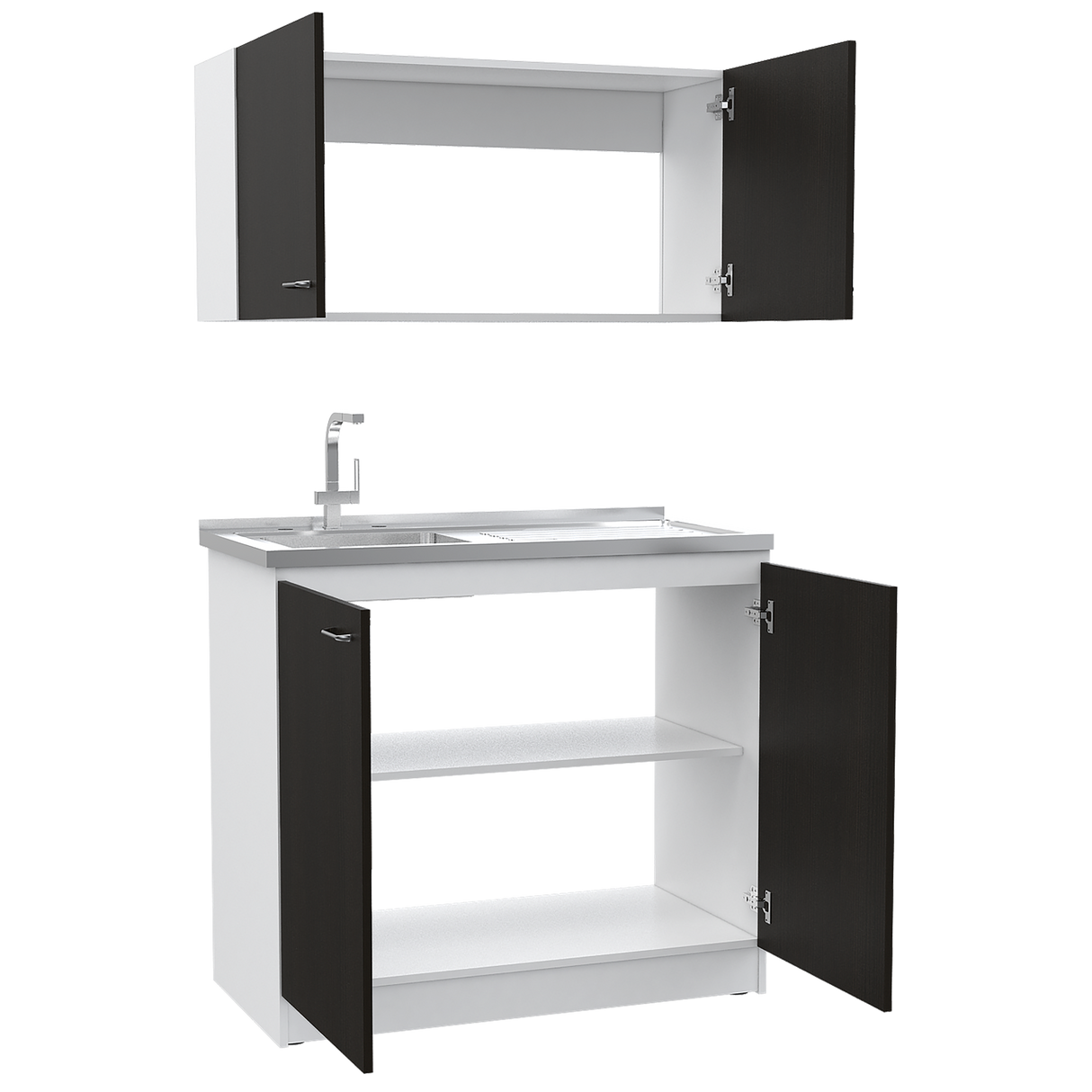 Cocina Napoles Blanco 100x90cm Con Mesón De Acero Inoxidable Y Con Pozuelo Lado Izquierdo - COCINAS | Bylmo