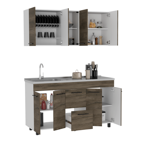 Cocina Boston Blanco 150.6x91.5cm Con Mesón De Acero Inoxidable Y Con Pozuelo Lado Izquierdo - COCINAS | Bylmo