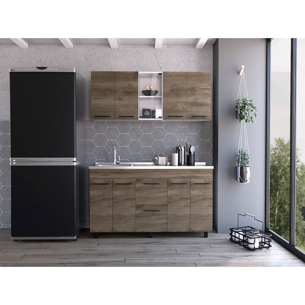 Cocina Boston Blanco 150.6x91.5cm Con Mesón De Acero Inoxidable Y Con Pozuelo Lado Izquierdo - COCINAS | Bylmo