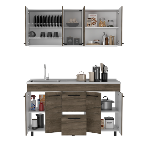 Cocina Boston Blanco 150.6x91.5cm Con Mesón De Acero Inoxidable Y Con Pozuelo Lado Izquierdo - COCINAS | Bylmo