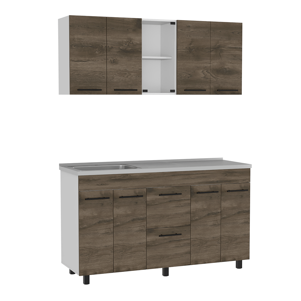 Cocina Boston Blanco 150.6x91.5cm Con Mesón De Acero Inoxidable Y Con Pozuelo Lado Izquierdo - COCINAS | Bylmo