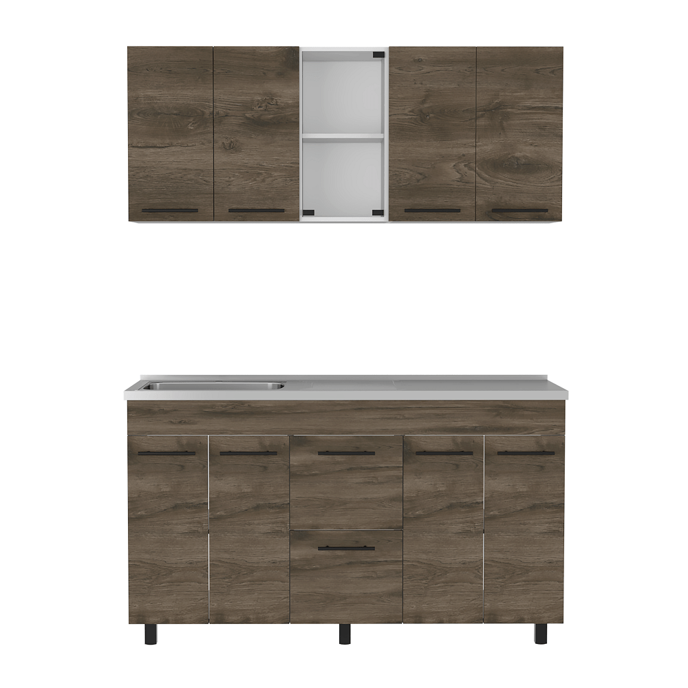 Cocina Boston Blanco 150.6x91.5cm Con Mesón De Acero Inoxidable Y Con Pozuelo Lado Izquierdo - COCINAS | Bylmo