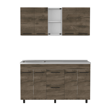 Cocina Boston Blanco 150.6x91.5cm Con Mesón De Acero Inoxidable Y Con Pozuelo Lado Izquierdo - COCINAS | Bylmo