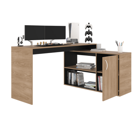 Escritorio En L Axis Fresno Europeo 151.5x76.5cm Sin Cajones Y Con Organizador De Libros - ESCRITORIOS | Bylmo
