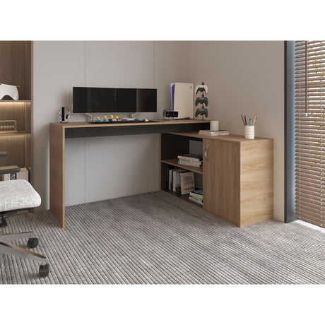 Escritorio En L Axis Fresno Europeo 151.5x76.5cm Sin Cajones Y Con Organizador De Libros - ESCRITORIOS | Bylmo