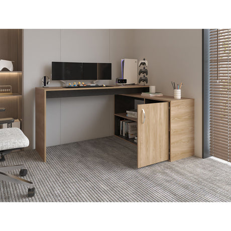 Escritorio En L Axis Fresno Europeo 151.5x76.5cm Sin Cajones Y Con Organizador De Libros - ESCRITORIOS | Bylmo