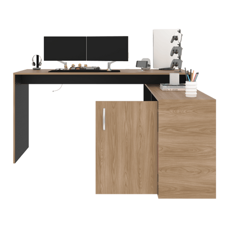 Escritorio En L Axis Fresno Europeo 151.5x76.5cm Sin Cajones Y Con Organizador De Libros - ESCRITORIOS | Bylmo