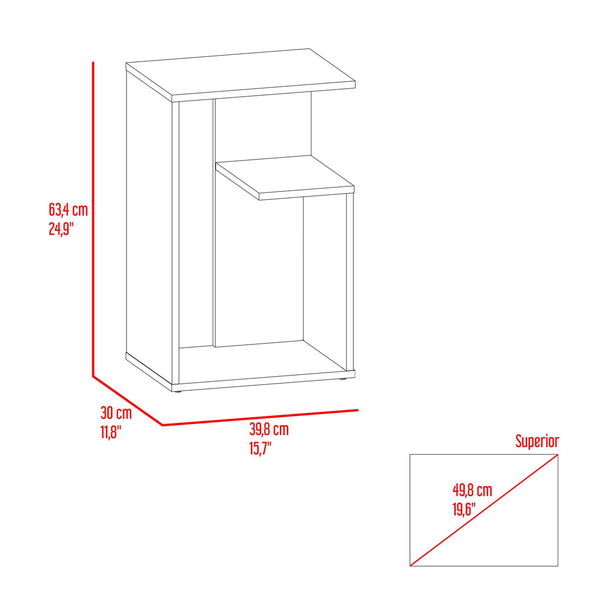 Mesa Auxiliar Everett Carbón Y Blanco 39.8x63.4cm Rectangular Con Tres Compartimientos - MESAS AUXILIARES | Bylmo