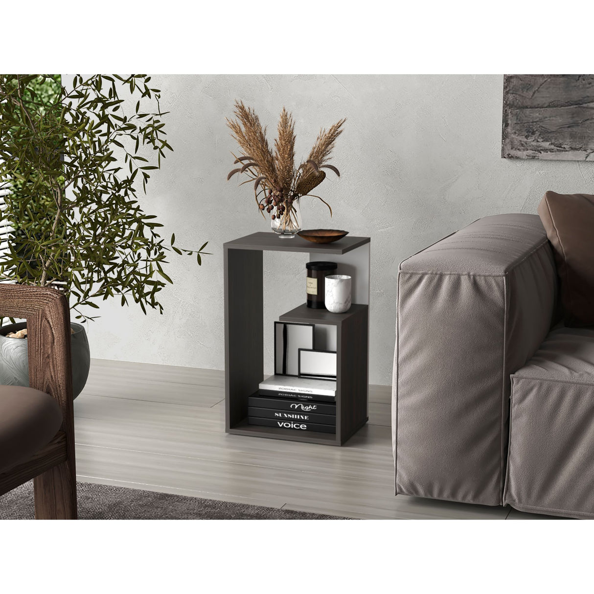 Mesa Auxiliar Everett Carbón Y Blanco 39.8x63.4cm Rectangular Con Tres Compartimientos - MESAS AUXILIARES | Bylmo