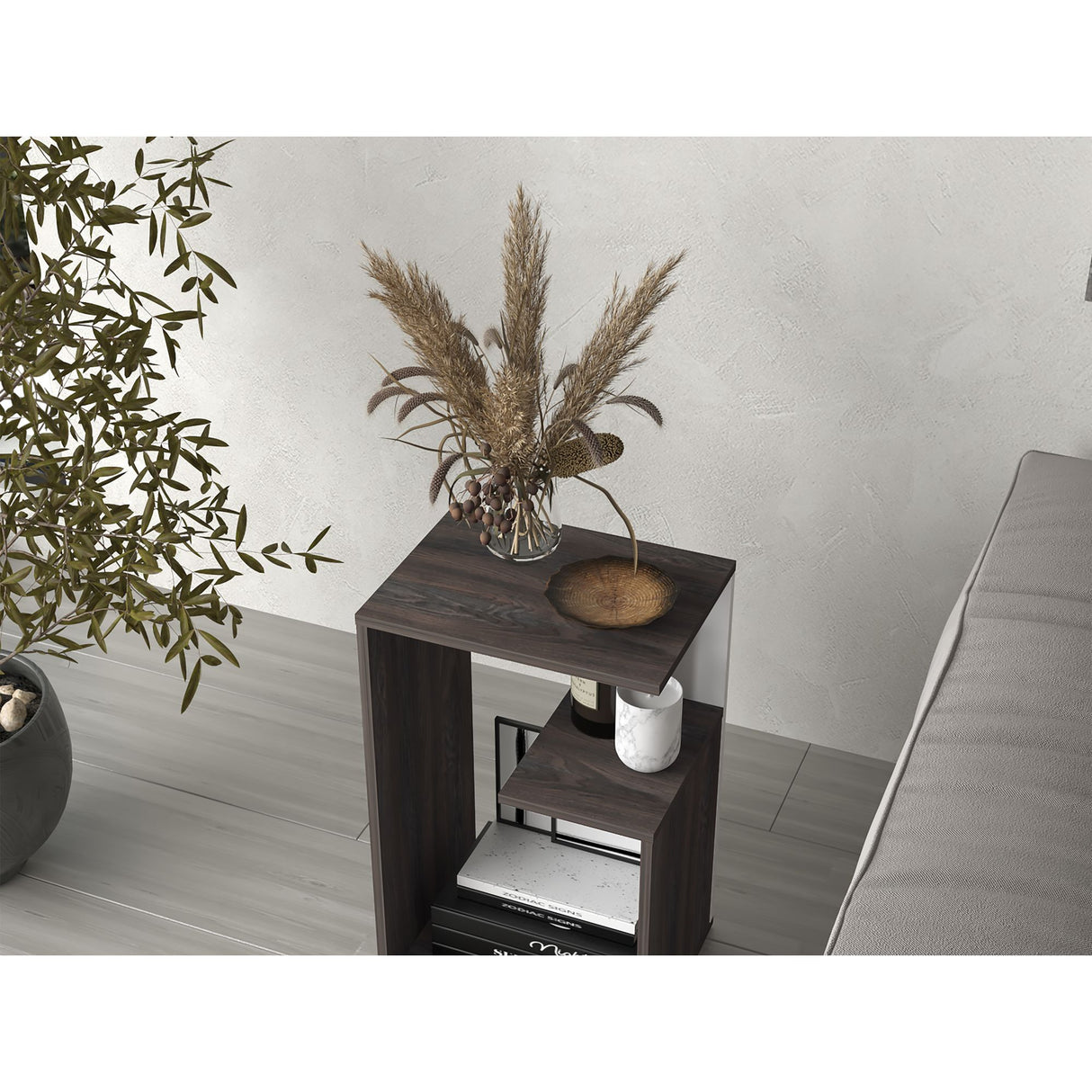 Mesa Auxiliar Everett Carbón Y Blanco 39.8x63.4cm Rectangular Con Tres Compartimientos - MESAS AUXILIARES | Bylmo