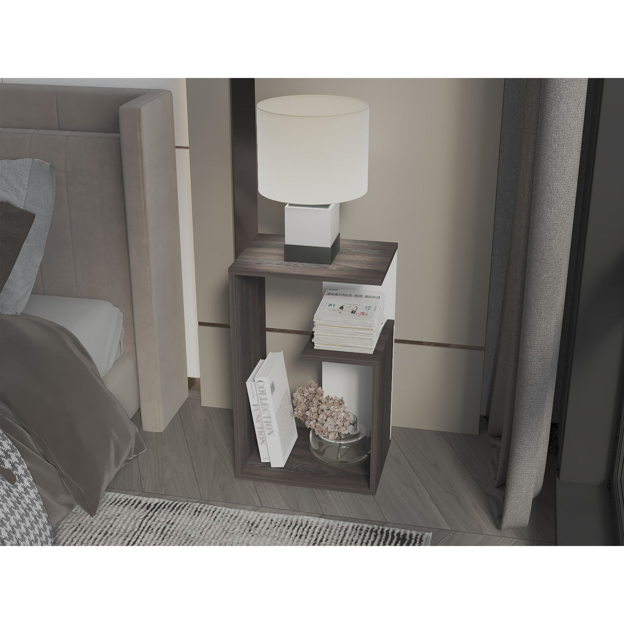 Mesa Auxiliar Everett Carbón Y Blanco 39.8x63.4cm Rectangular Con Tres Compartimientos - MESAS AUXILIARES | Bylmo