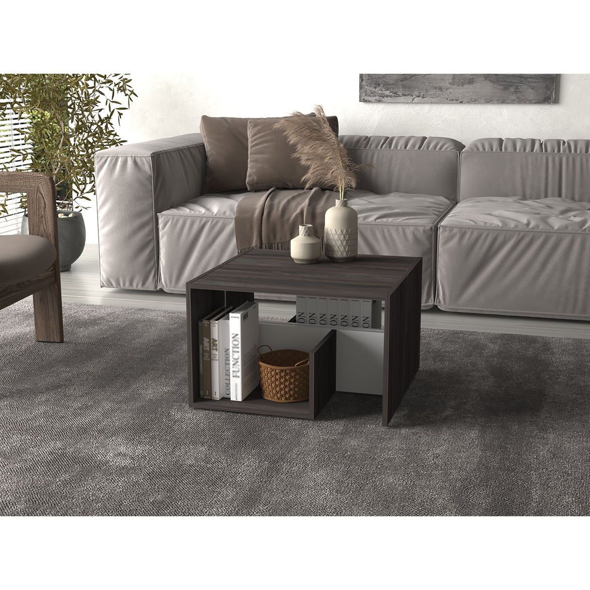 Mesa Auxiliar Everett Carbón Y Blanco 39.8x63.4cm Rectangular Con Tres Compartimientos - MESAS AUXILIARES | Bylmo