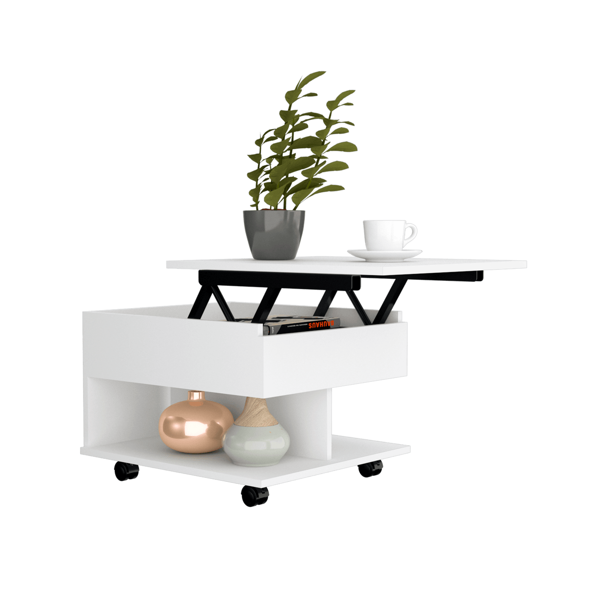 Mesa Auxiliar Transformable Luanda Blanco 55x39.1cm Rectangular Con Ruedas Y Cuatro Compartimientos - MESAS AUXILIARES | Bylmo