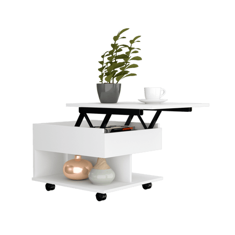 Mesa Auxiliar Transformable Luanda Blanco 55x39.1cm Rectangular Con Ruedas Y Cuatro Compartimientos - MESAS AUXILIARES | Bylmo