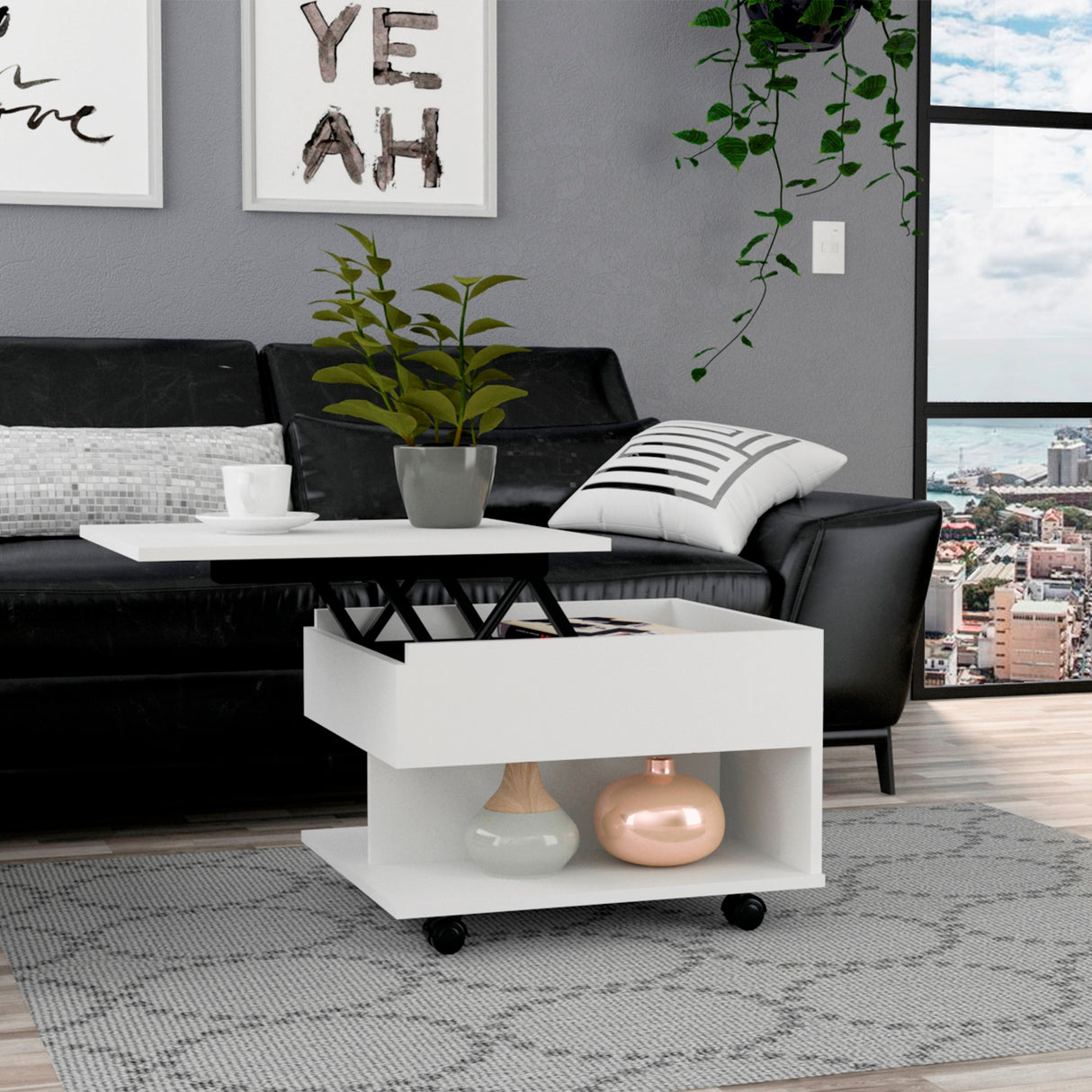 Mesa Auxiliar Transformable Luanda Blanco 55x39.1cm Rectangular Con Ruedas Y Cuatro Compartimientos - MESAS AUXILIARES | Bylmo