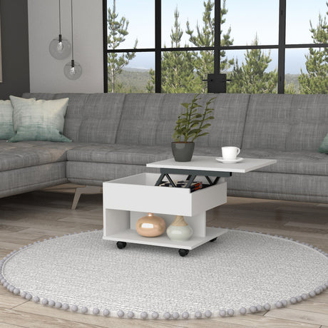 Mesa Auxiliar Transformable Luanda Blanco 55x39.1cm Rectangular Con Ruedas Y Cuatro Compartimientos - MESAS AUXILIARES | Bylmo