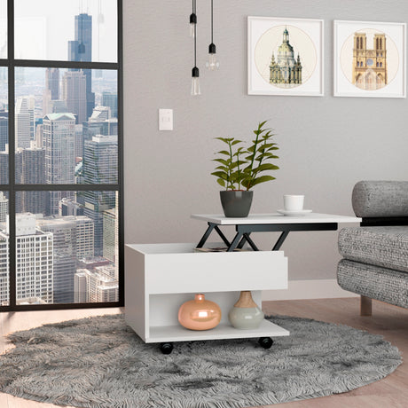 Mesa Auxiliar Transformable Luanda Blanco 55x39.1cm Rectangular Con Ruedas Y Cuatro Compartimientos - MESAS AUXILIARES | Bylmo