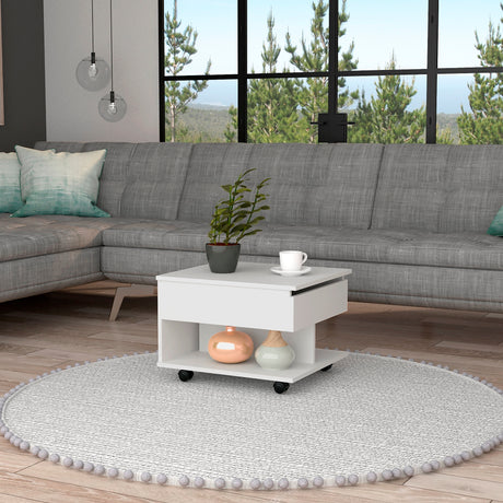 Mesa Auxiliar Transformable Luanda Blanco 55x39.1cm Rectangular Con Ruedas Y Cuatro Compartimientos - MESAS AUXILIARES | Bylmo