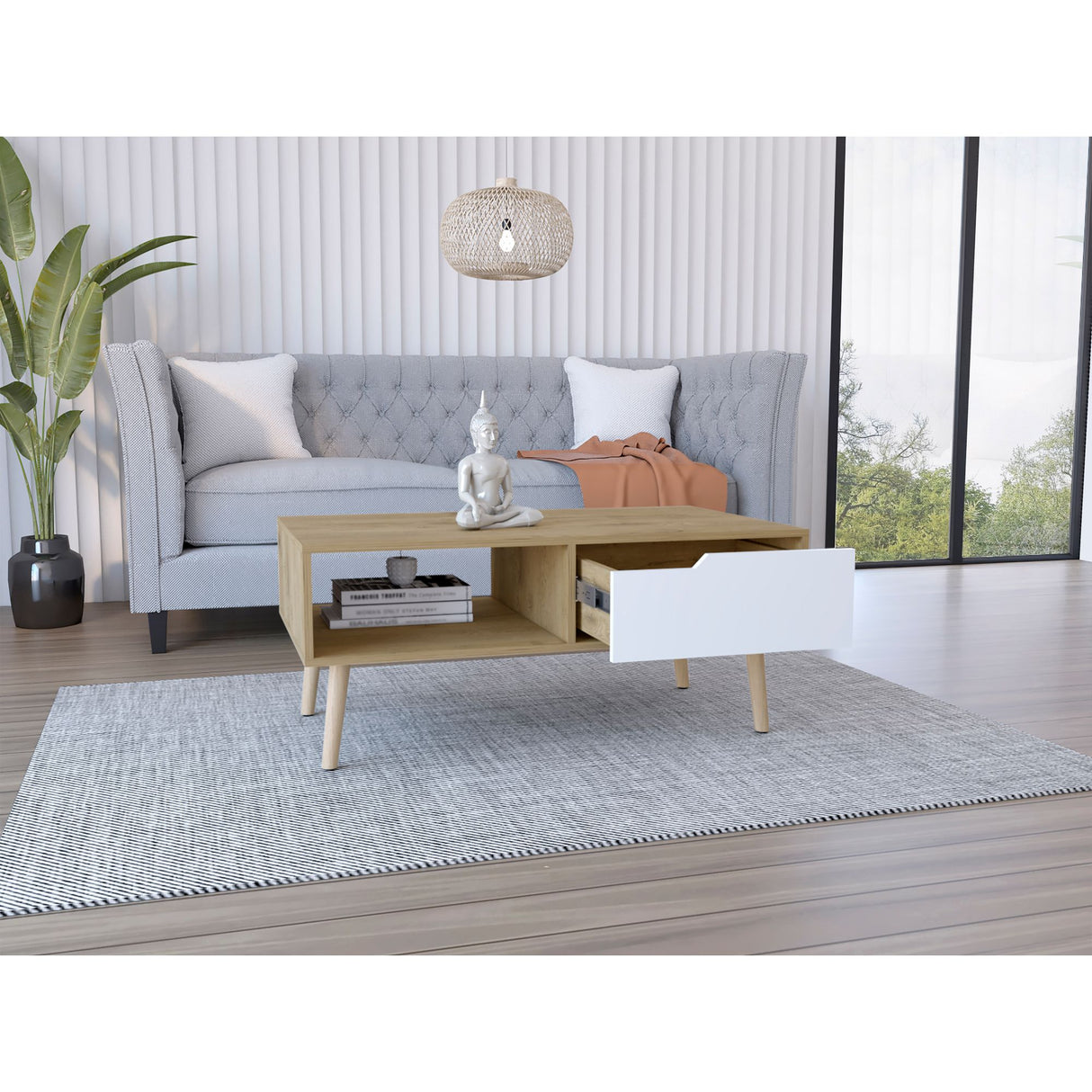 Mesa De Centro Oslo Macadamia 100.6x42cm Rectangular Con Patas - MESAS DE CENTRO | Bylmo