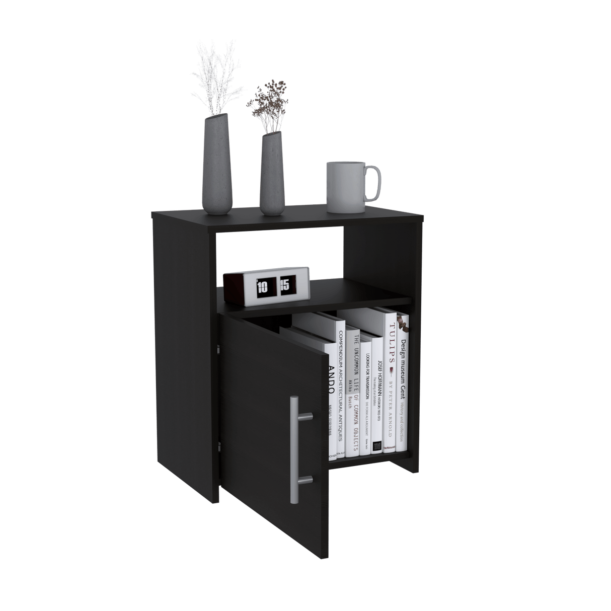 Mesa De Noche Nordico Wengue 50.5x58cm Con Un Entrepaño Y Dos Compartimientos - MESAS DE NOCHE | Bylmo