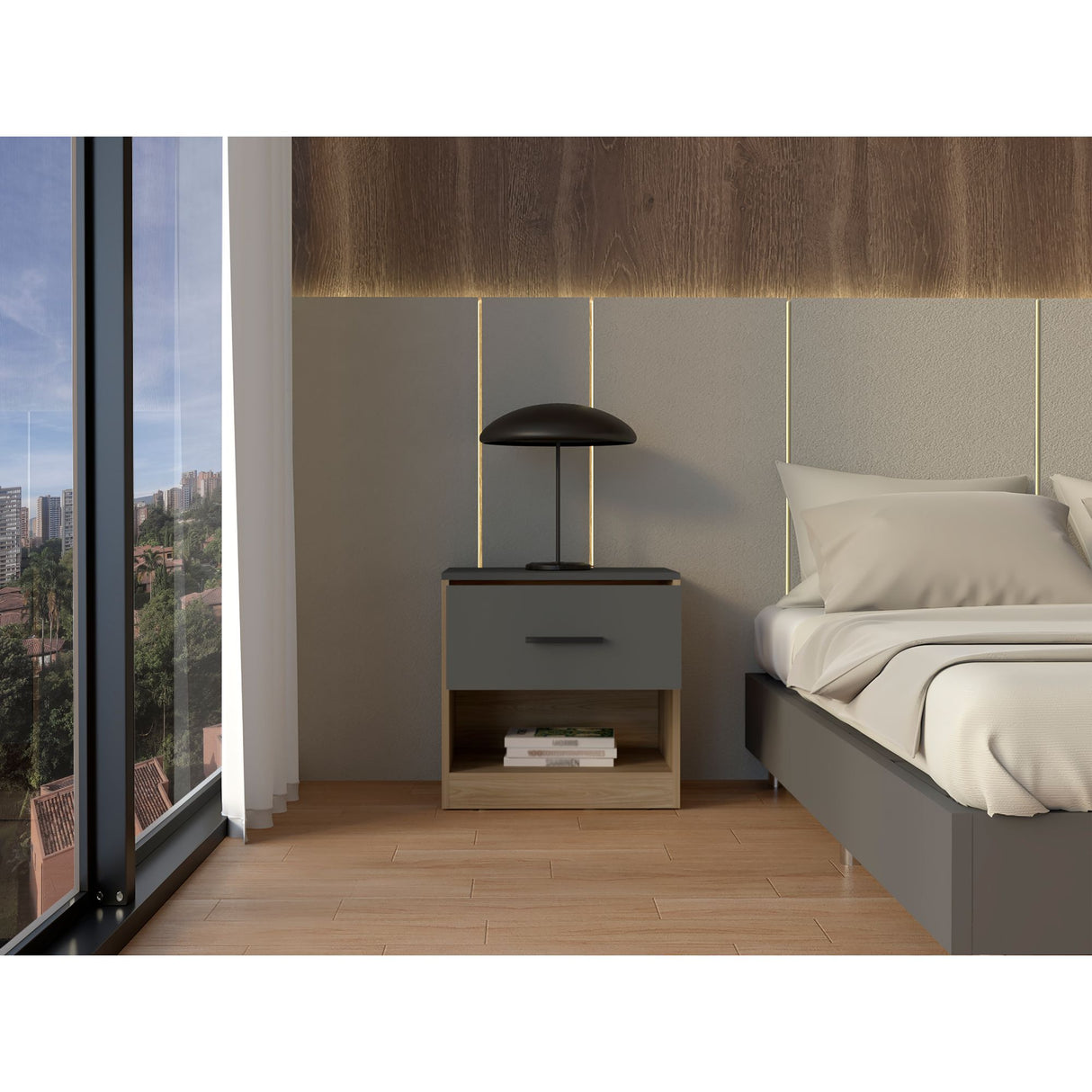 Mesa De Noche Alder Fresno Europeo 50x40.3cm Con Un Cajón Y Dos Compartimientos - MESAS DE NOCHE | Bylmo