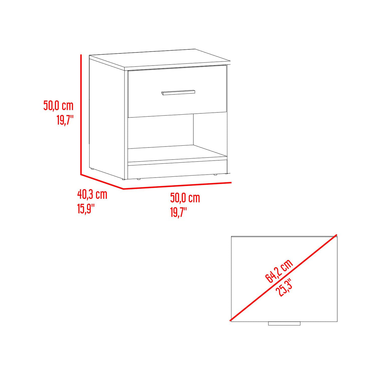 Mesa De Noche Alder Fresno Europeo 50x40.3cm Con Un Cajón Y Dos Compartimientos - MESAS DE NOCHE | Bylmo