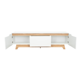 Centro de Entretenimiento Woodall Blanco 180.6x53cm para TV Hasta 80" Pulgadas con Cuatro Compartimientos - MUEBLES DE TV | Bylmo