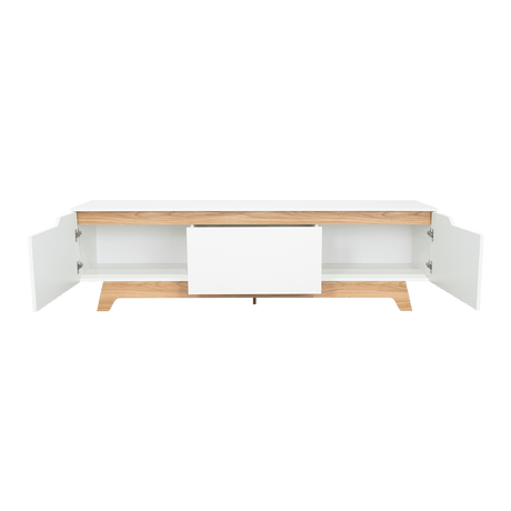Centro de Entretenimiento Woodall Blanco 180.6x53cm para TV Hasta 80" Pulgadas con Cuatro Compartimientos - MUEBLES DE TV | Bylmo