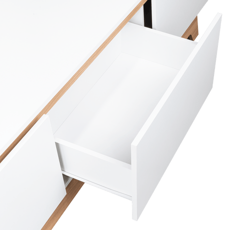 Centro de Entretenimiento Woodall Blanco 180.6x53cm para TV Hasta 80" Pulgadas con Cuatro Compartimientos - MUEBLES DE TV | Bylmo