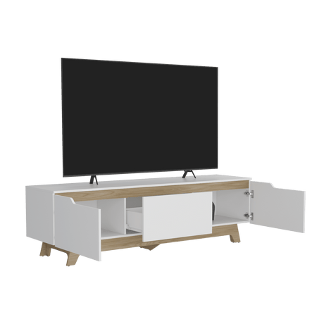 Centro de Entretenimiento Woodall Blanco 180.6x53cm para TV Hasta 80" Pulgadas con Cuatro Compartimientos - MUEBLES DE TV | Bylmo