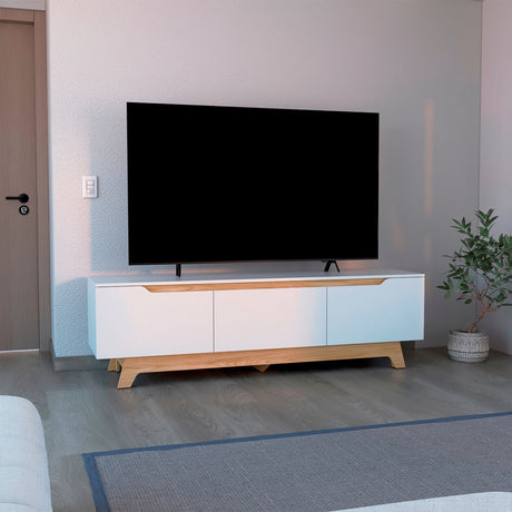 Centro de Entretenimiento Woodall Blanco 180.6x53cm para TV Hasta 80" Pulgadas con Cuatro Compartimientos - MUEBLES DE TV | Bylmo