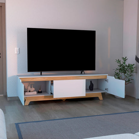 Centro de Entretenimiento Woodall Blanco 180.6x53cm para TV Hasta 80" Pulgadas con Cuatro Compartimientos - MUEBLES DE TV | Bylmo