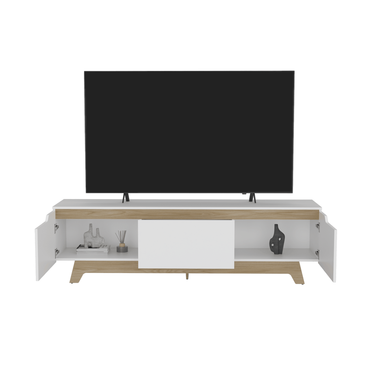 Centro de Entretenimiento Woodall Blanco 180.6x53cm para TV Hasta 80" Pulgadas con Cuatro Compartimientos - MUEBLES DE TV | Bylmo