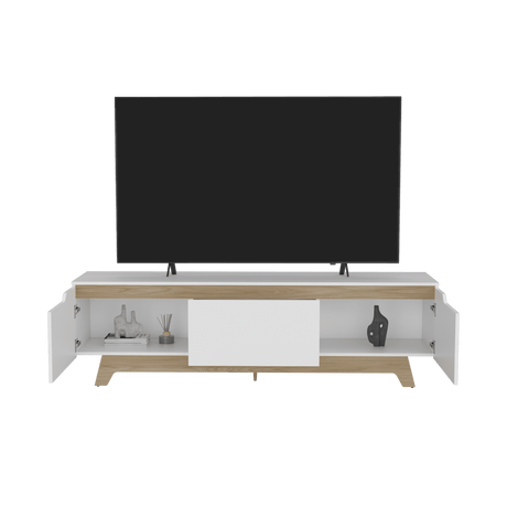 Centro de Entretenimiento Woodall Blanco 180.6x53cm para TV Hasta 80" Pulgadas con Cuatro Compartimientos - MUEBLES DE TV | Bylmo