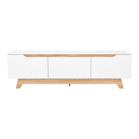 Centro de Entretenimiento Woodall Blanco 180.6x53cm para TV Hasta 80" Pulgadas con Cuatro Compartimientos - MUEBLES DE TV | Bylmo