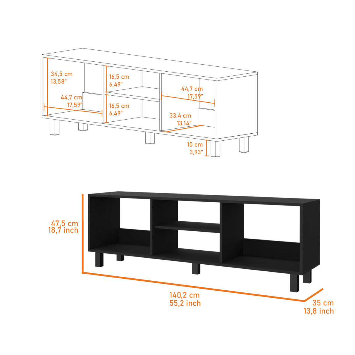 Combo Mueble de TV y Mesa de Centro Eclpse Wengue 140.2x45.7cm para TV Hasta 65" Pulgadas con Seis Compartimientos - MUEBLES DE TV | Bylmo