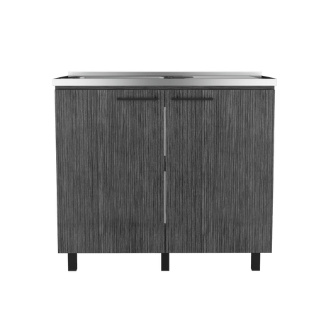 Mueble Inferior de Cocina Napoles Roble Gris 100x90cm con Mesón de Acero Inoxidable y Pozuelo Lado Izquierdo - MUEBLES INFERIORES DE COCINA | Bylmo