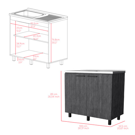 Mueble Inferior de Cocina Napoles Roble Gris 100x90cm con Mesón de Acero Inoxidable y Pozuelo Lado Izquierdo - MUEBLES INFERIORES DE COCINA | Bylmo