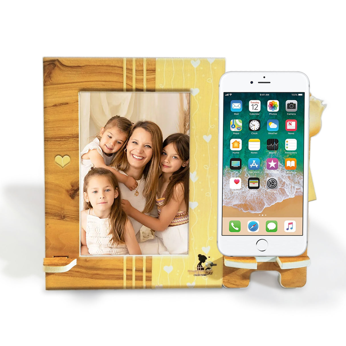 Cuadro Portarretrato Amarillo y Blanco 24.5x20.5cm Rectangular De Mesa para Una Foto con Portacelular - PORTARRETRATOS | Bylmo