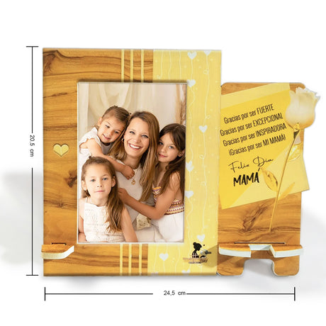 Cuadro Portarretrato Amarillo y Blanco 24.5x20.5cm Rectangular De Mesa para Una Foto con Portacelular - PORTARRETRATOS | Bylmo