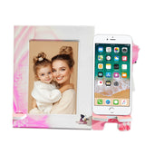 Cuadro Portarretrato Blanco y Rosado 24.5x20.5cm Rectangular De Mesa para Una Foto con Portacelular - PORTARRETRATOS | Bylmo