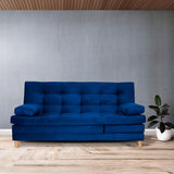Sofá Cama Kalin Azul Petróleo 180x40cm De Tres Puestos Reclinable Antifluido con Dos Cojines Decorativos - SOFAS Y POLTRONAS | Bylmo